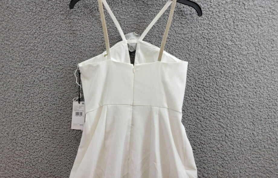 Liv Foster Embellished Twill Halter Midi Dress Women's 6 Ivory Back Zip Closure