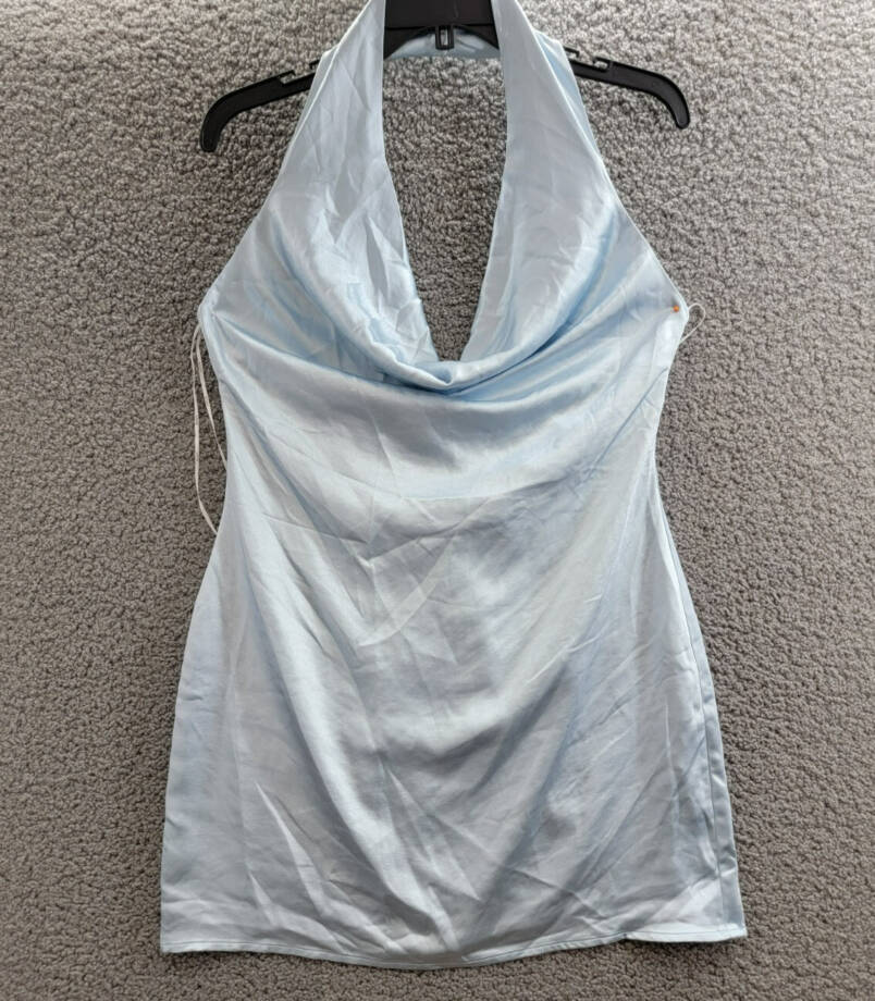 Elliatt Miami Cowl Neck Mini Dress Women's M Light Blue Solid Button Zip Closure
