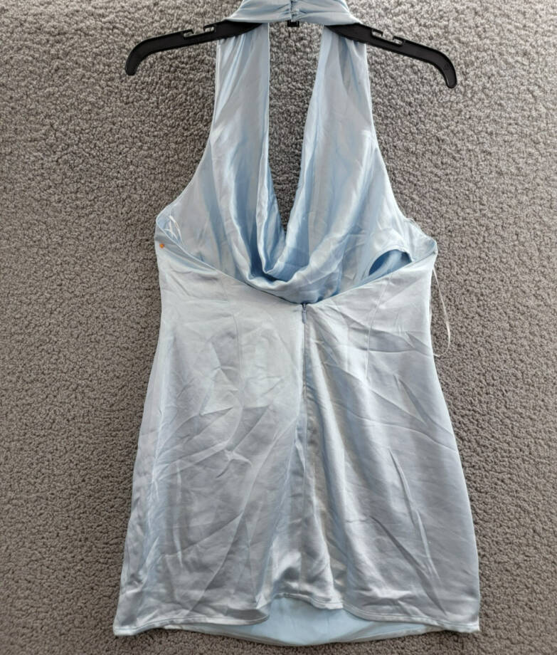 Elliatt Miami Cowl Neck Mini Dress Women's M Light Blue Solid Button Zip Closure