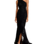Teri Jon by Rickie Freeman Sequin Embroidered One Shoulder Gown Women's 8 Black