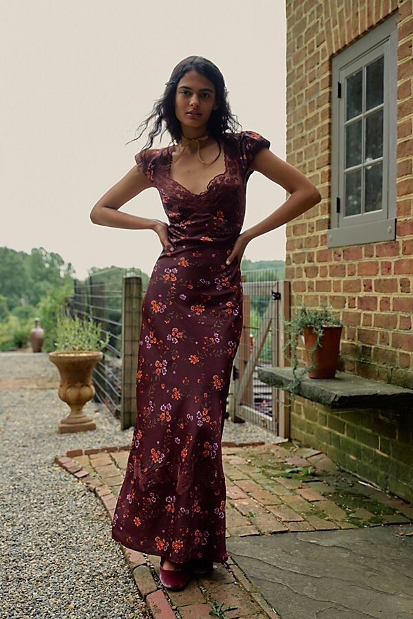 Free People Butterfly Babe Floral Dress Womens S Brown Combo Button Back Closure