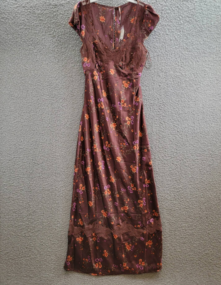 Free People Butterfly Babe Floral Dress Womens S Brown Combo Button Back Closure