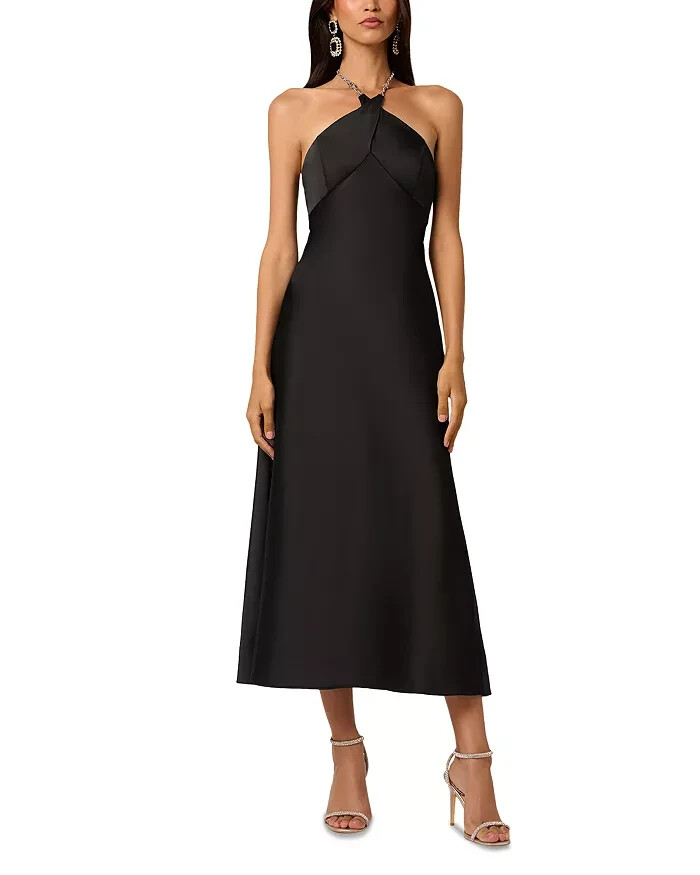 Liv Foster Quinn Chain Halter Neck Dress Women's 4 Black Solid Back Zip Closure