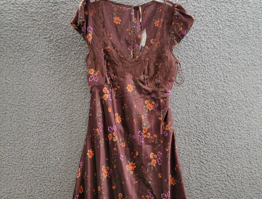 Free People Butterfly Babe Floral Dress Womens S Brown Combo Button Back Closure