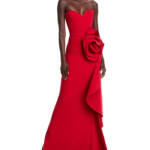 Chiara Boni La Petite Robe Ethane Rosette Gown Womens 4 Scarlet Side Zip Closure