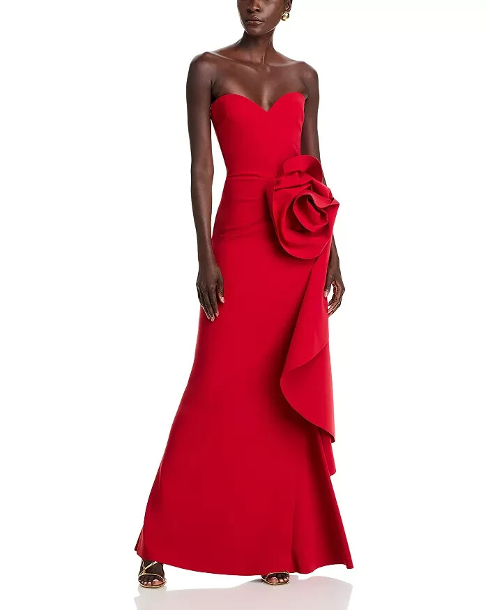 Chiara Boni La Petite Robe Ethane Rosette Gown Womens 4 Scarlet Side Zip Closure