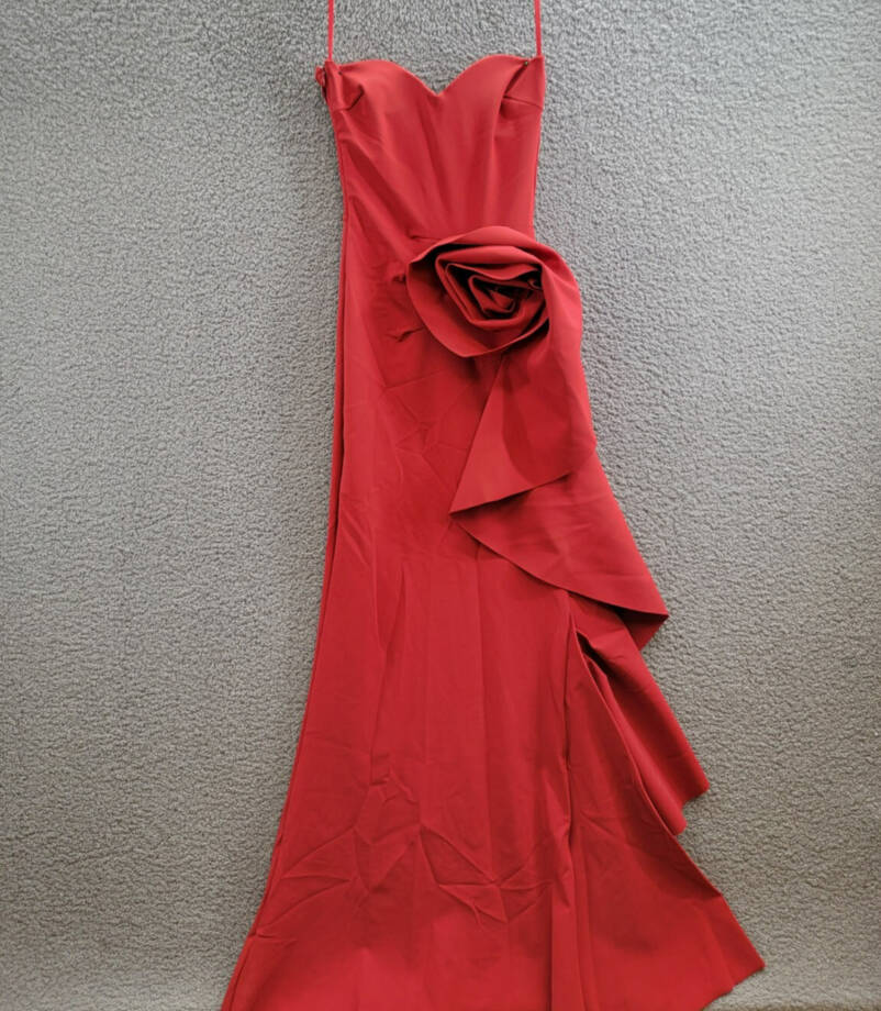 Chiara Boni La Petite Robe Ethane Rosette Gown Womens 4 Scarlet Side Zip Closure
