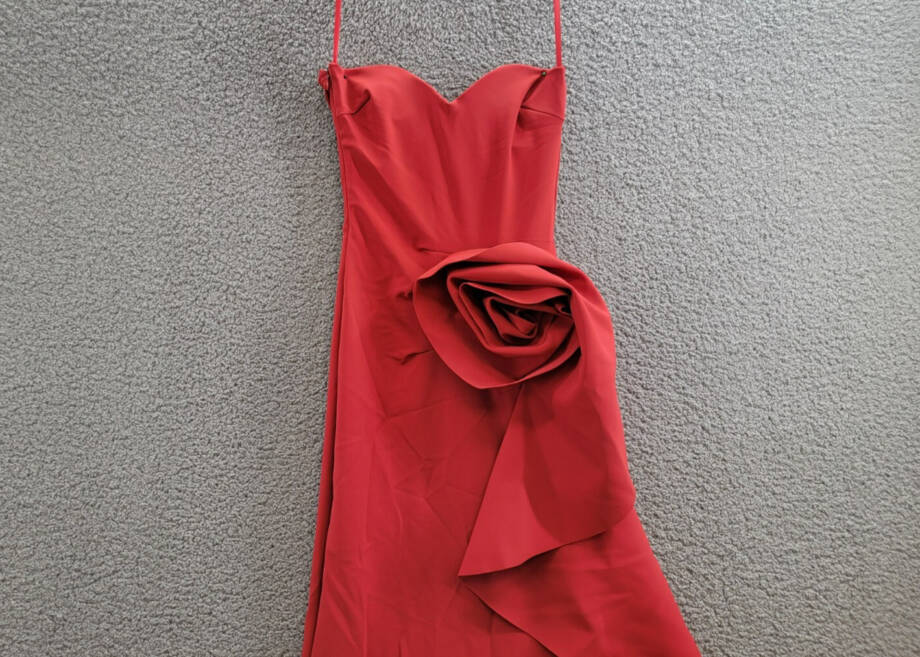 Chiara Boni La Petite Robe Ethane Rosette Gown Womens 4 Scarlet Side Zip Closure