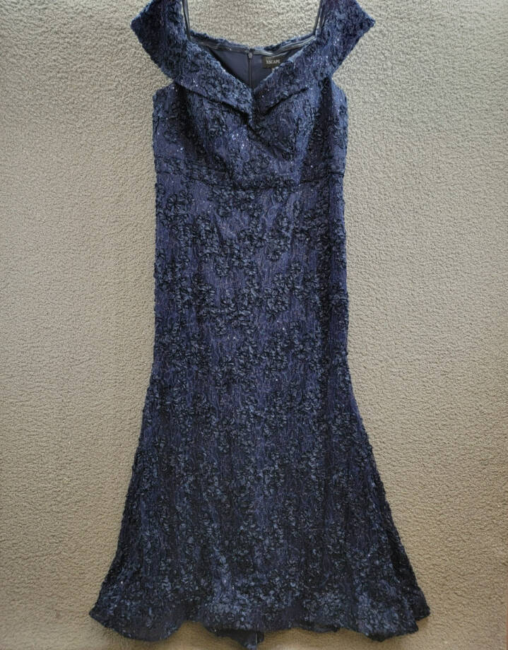 Xscape Plus Size Off Shoulder Embroidered Lace Dress Women's 16W Navy Back Zip