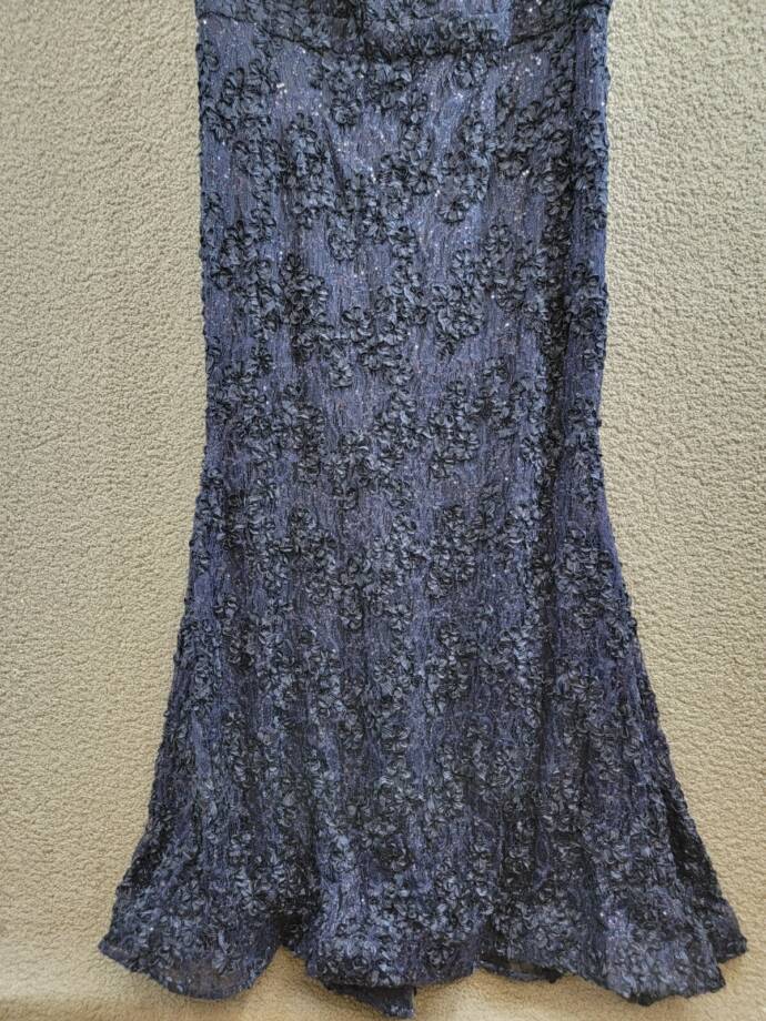 Xscape Plus Size Off Shoulder Embroidered Lace Dress Women's 16W Navy Back Zip