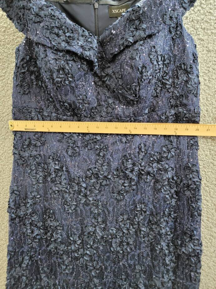 Xscape Plus Size Off Shoulder Embroidered Lace Dress Women's 16W Navy Back Zip