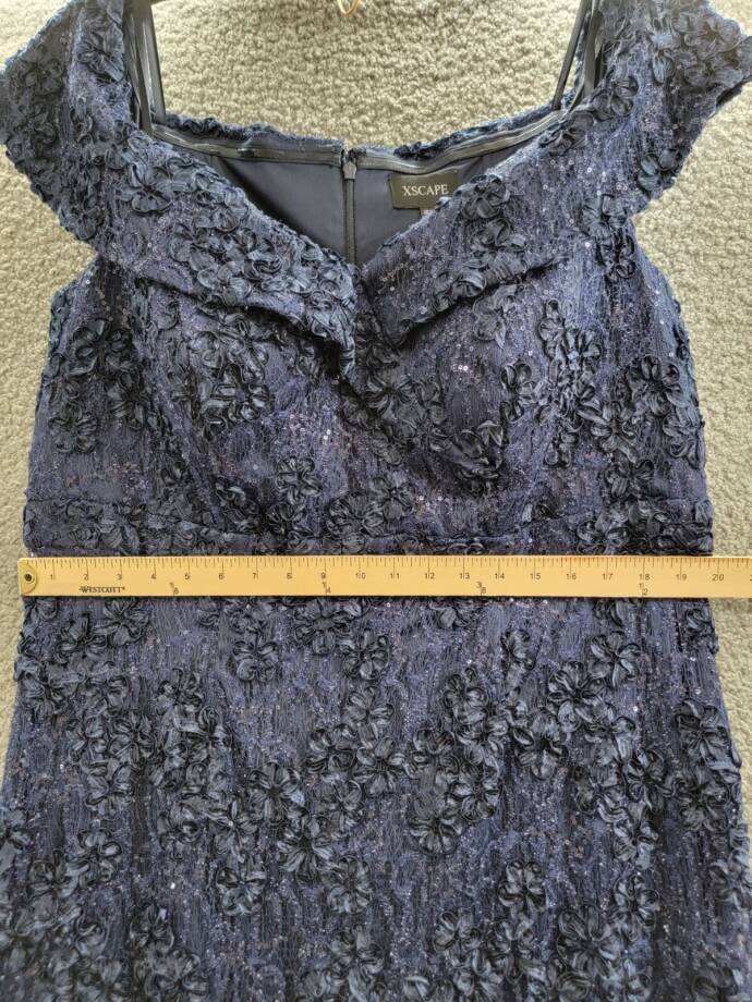 Xscape Plus Size Off Shoulder Embroidered Lace Dress Women's 16W Navy Back Zip