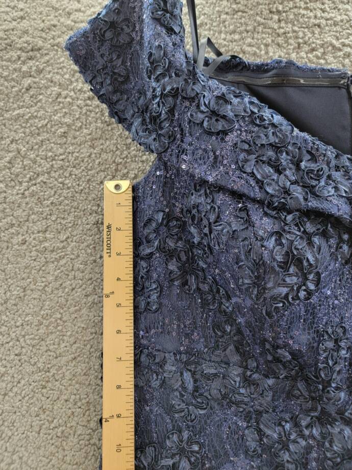 Xscape Plus Size Off Shoulder Embroidered Lace Dress Women's 16W Navy Back Zip