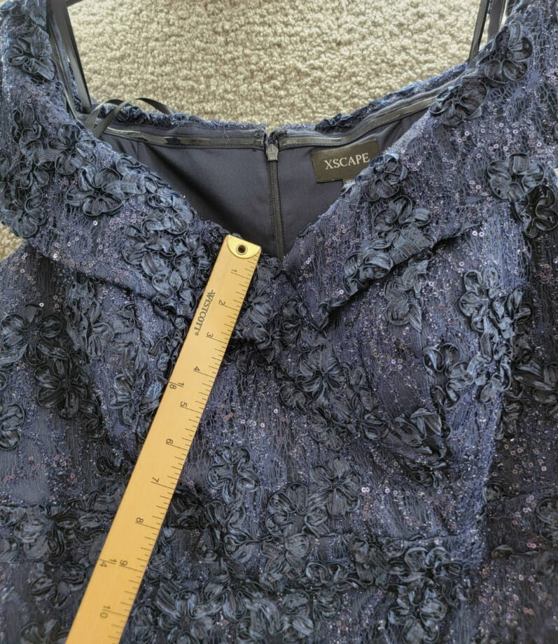 Xscape Plus Size Off Shoulder Embroidered Lace Dress Women's 16W Navy Back Zip