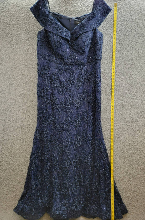 Xscape Plus Size Off Shoulder Embroidered Lace Dress Women's 16W Navy Back Zip