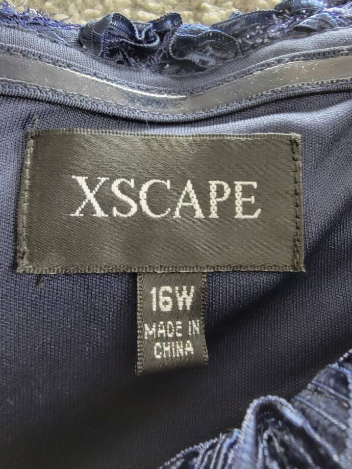 Xscape Plus Size Off Shoulder Embroidered Lace Dress Women's 16W Navy Back Zip