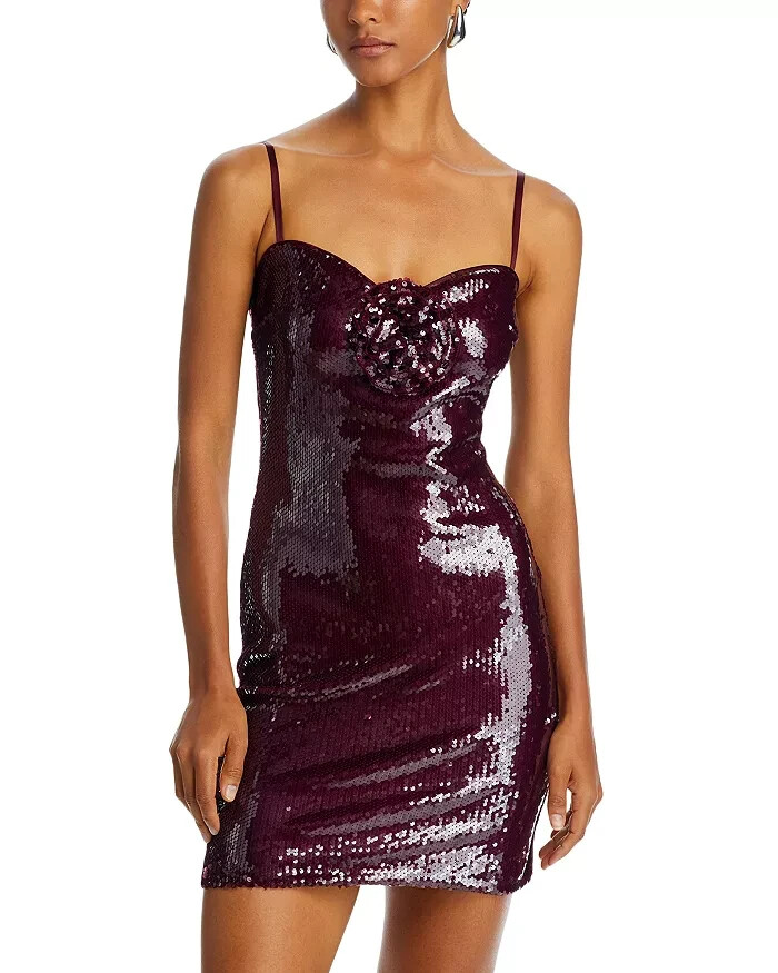 FRENCH CONNECTION Beatrice Sequin Mini Dress Women's 2 Burgundy Red Back Zip