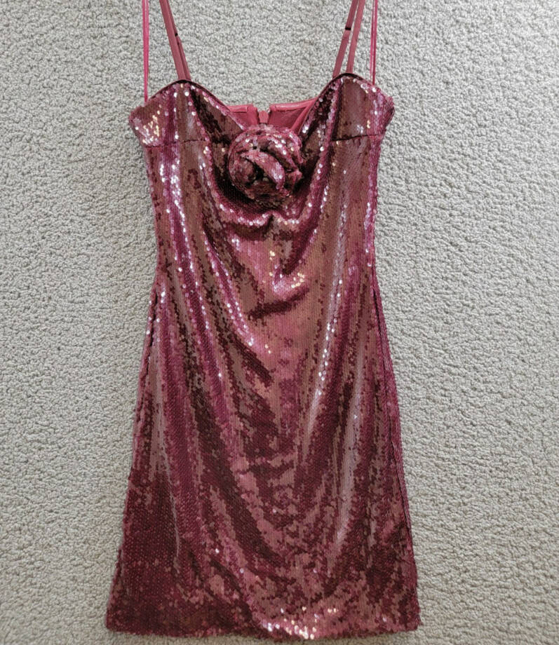 FRENCH CONNECTION Beatrice Sequin Mini Dress Women's 2 Burgundy Red Back Zip
