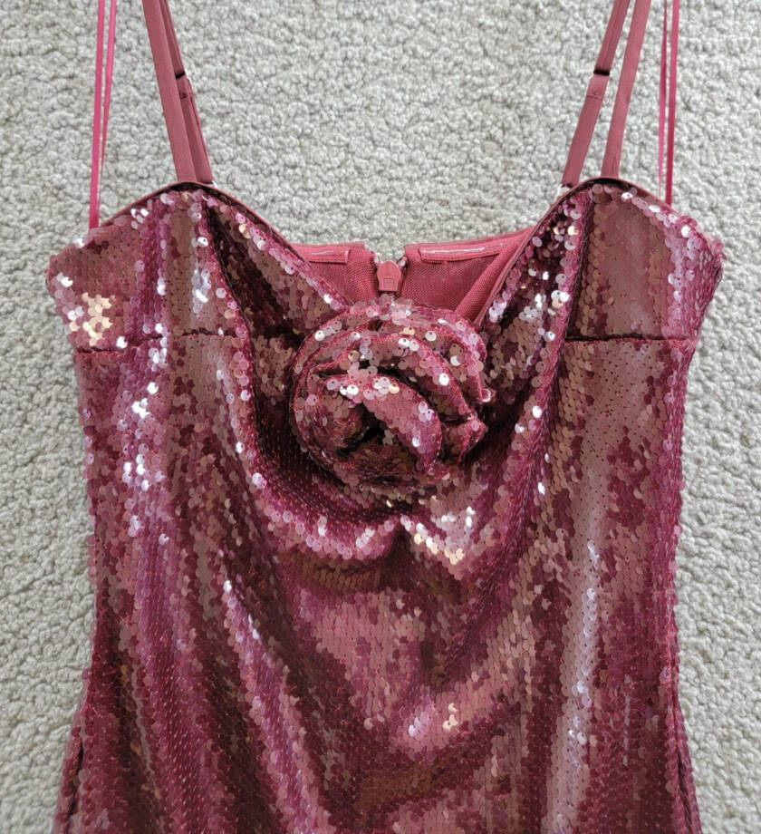FRENCH CONNECTION Beatrice Sequin Mini Dress Women's 2 Burgundy Red Back Zip