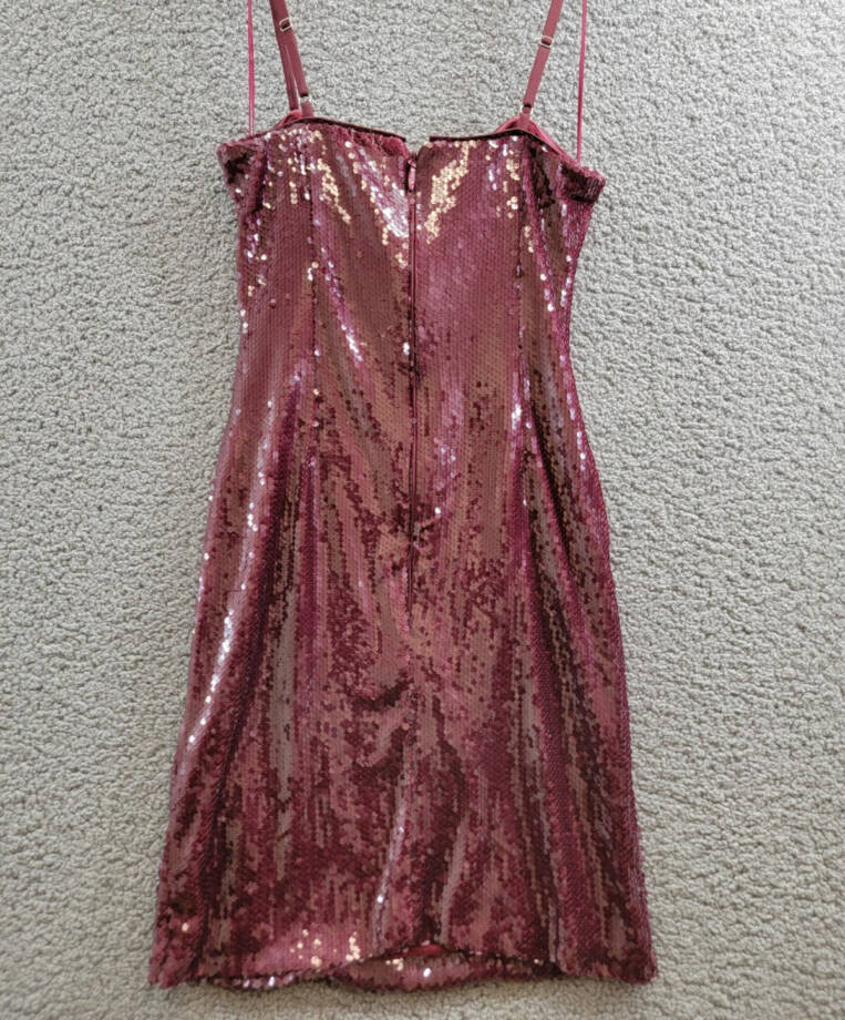 FRENCH CONNECTION Beatrice Sequin Mini Dress Women's 2 Burgundy Red Back Zip