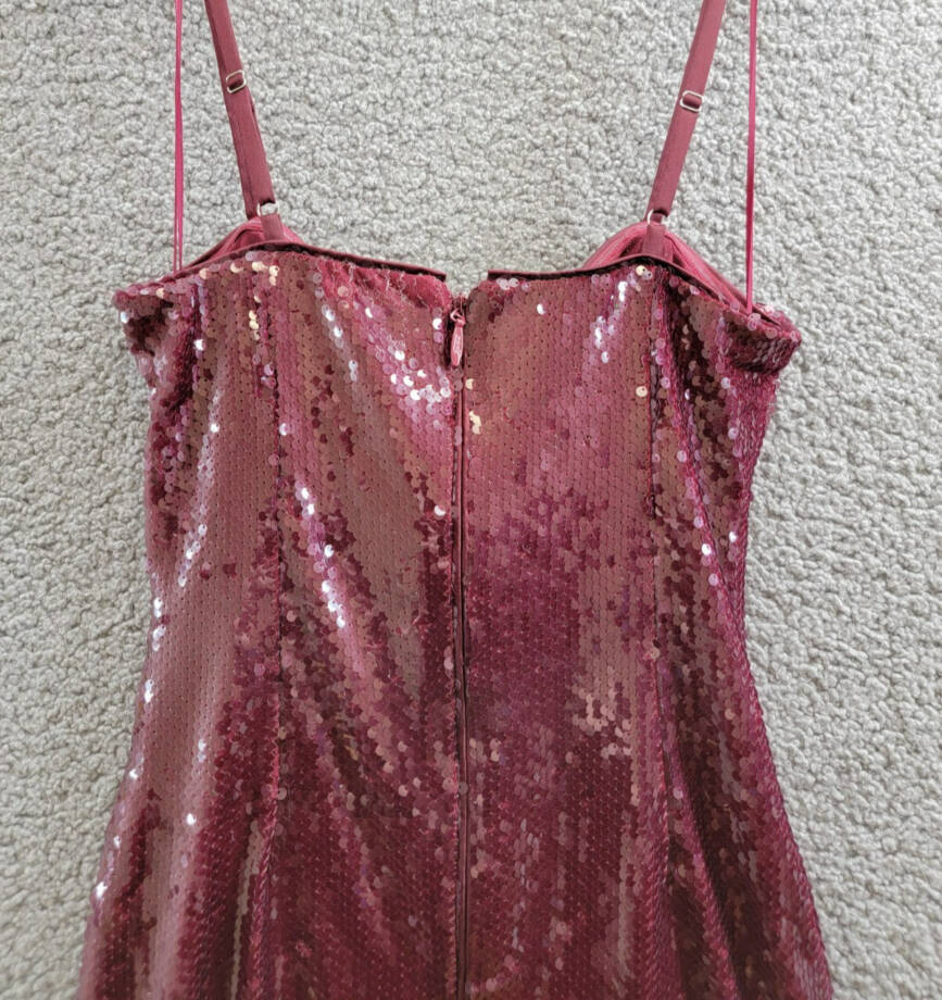 FRENCH CONNECTION Beatrice Sequin Mini Dress Women's 2 Burgundy Red Back Zip