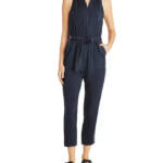 Splendid Colette Belted Jumpsuit Women's M Navy Round Neck Button Front Pull On