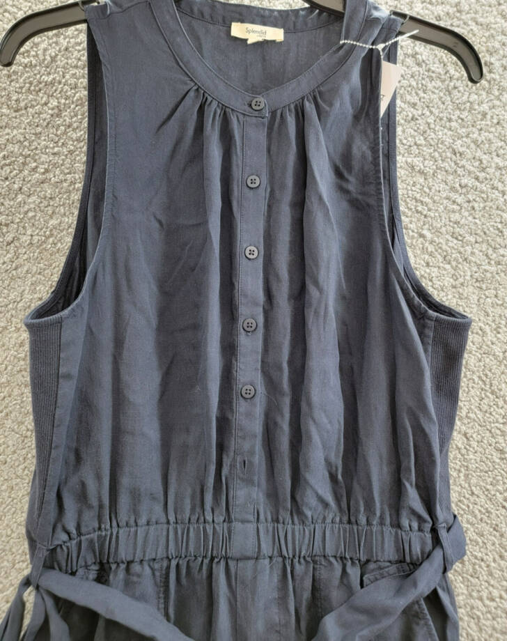 Splendid Colette Belted Jumpsuit Women's M Navy Round Neck Button Front Pull On