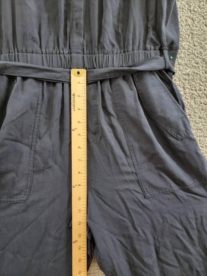 Splendid Colette Belted Jumpsuit Women's M Navy Round Neck Button Front Pull On