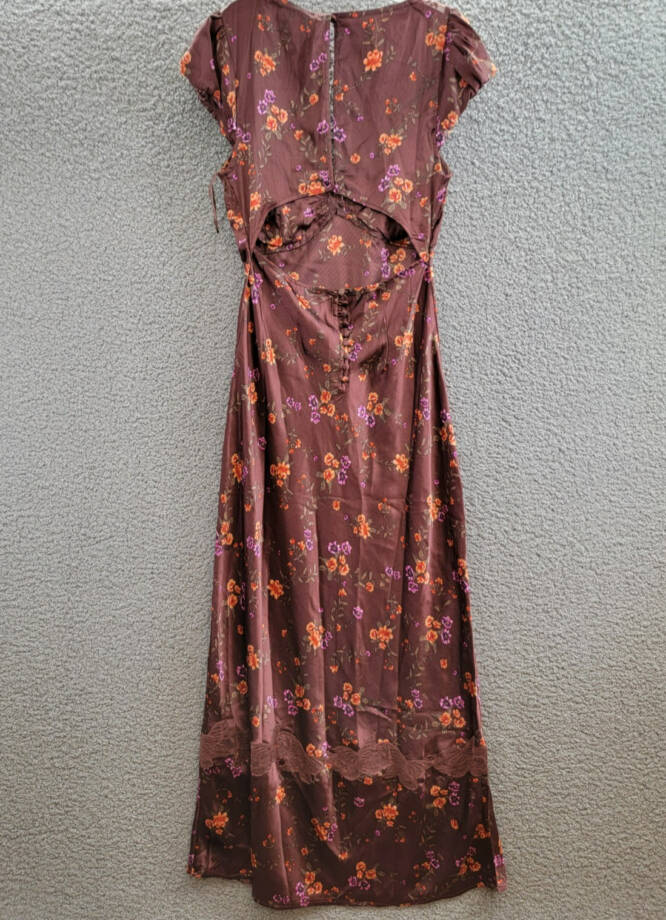 Free People Butterfly Babe Floral Dress Womens S Brown Combo Button Back Closure