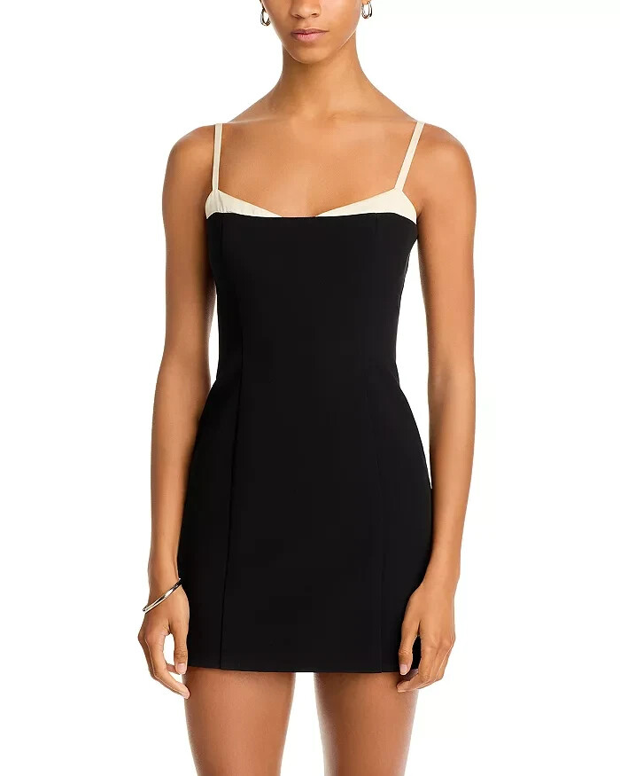 FRENCH CONNECTION Azra Contrast Trim Mini Dress Women's 8 Black/White Back Zip