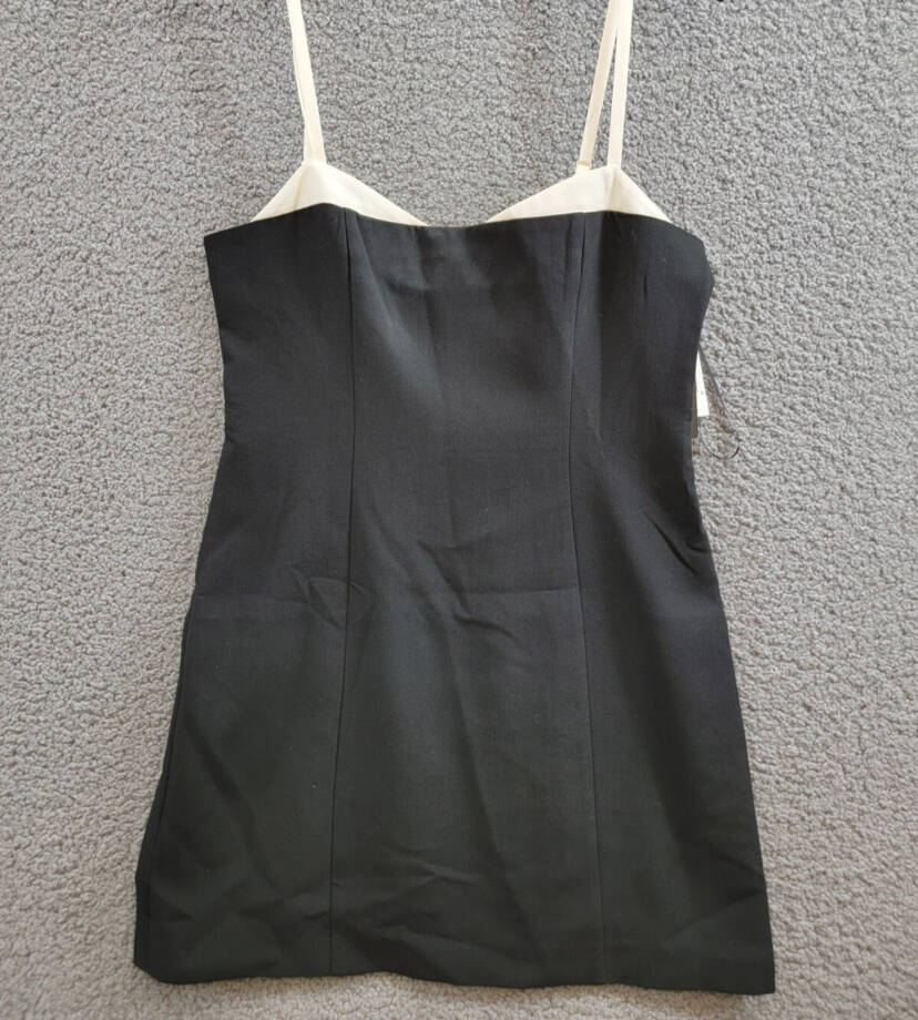 FRENCH CONNECTION Azra Contrast Trim Mini Dress Women's 8 Black/White Back Zip