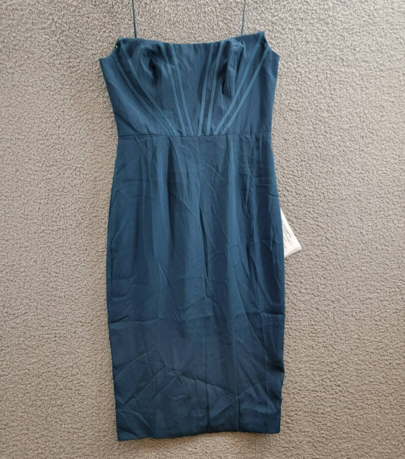 Dress the Population Corset Strapless Midi Dress Women's L Peacock Blue Back Zip