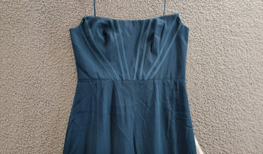 Dress the Population Corset Strapless Midi Dress Women's L Peacock Blue Back Zip