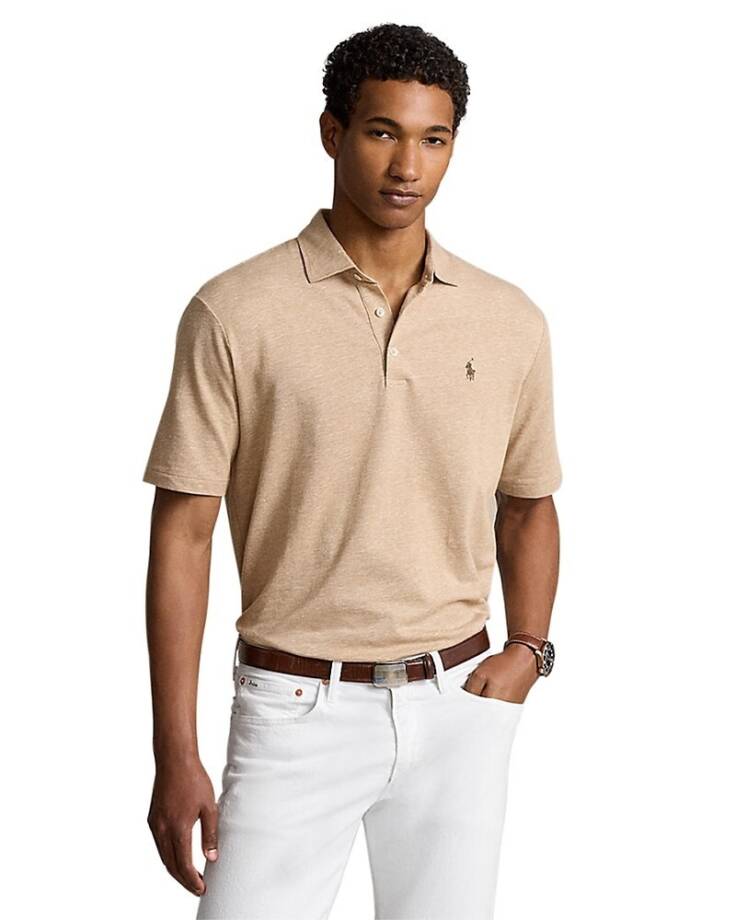 Polo Ralph Lauren Classic-Fit Linen Blend Mesh Polo Shirt Mens XXL Classic Camel