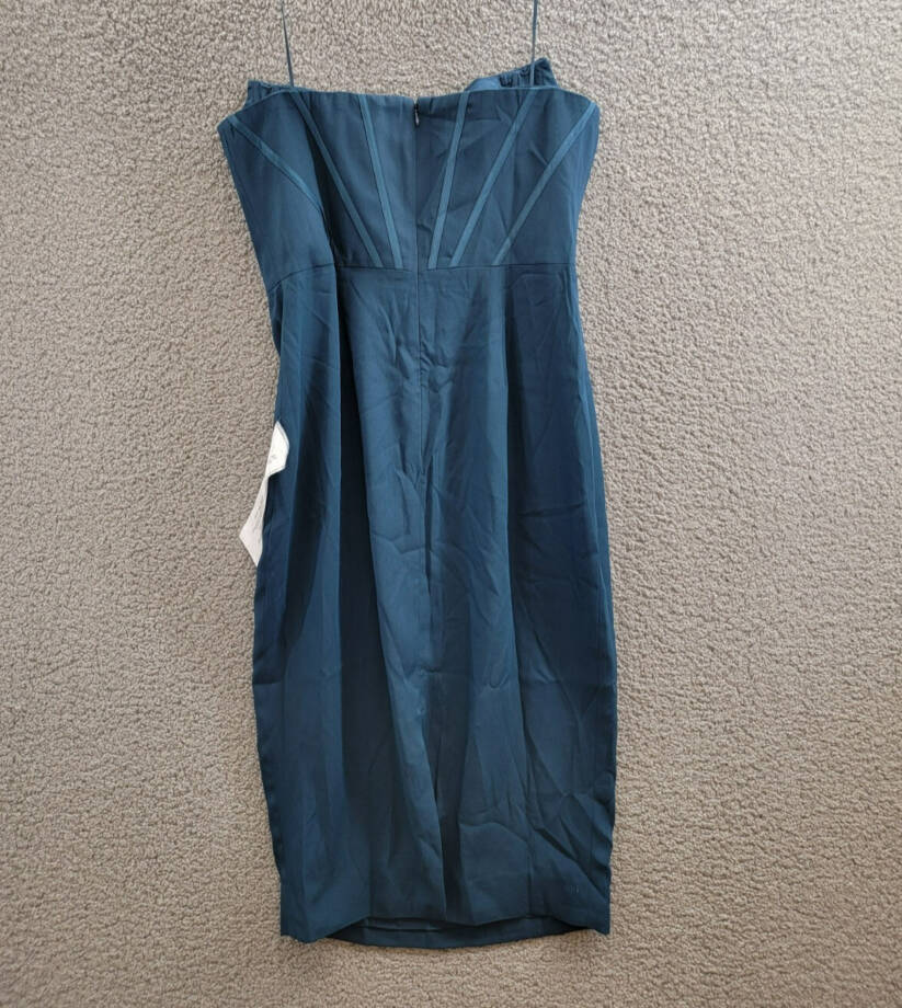 Dress the Population Corset Strapless Midi Dress Women's L Peacock Blue Back Zip