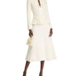 Self-Portrait Sequined Knit Tailored Midi Dress Women's XS Cream Wool Blend L/S