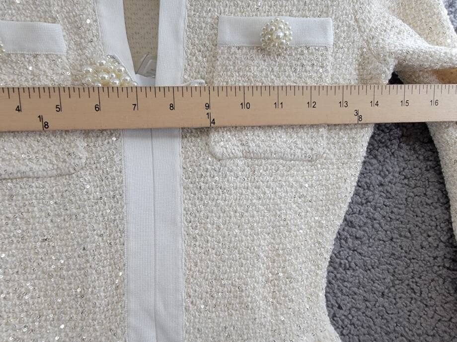 Self-Portrait Sequined Knit Tailored Midi Dress Women's XS Cream Wool Blend L/S