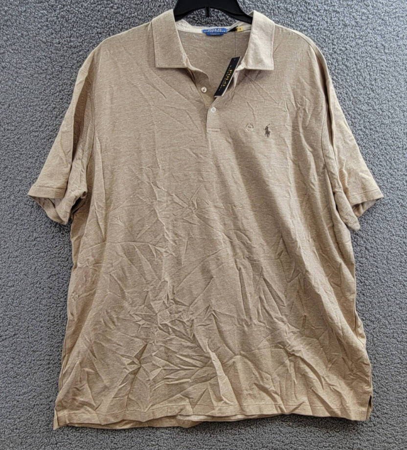 Polo Ralph Lauren Classic-Fit Linen Blend Mesh Polo Shirt Mens XXL Classic Camel