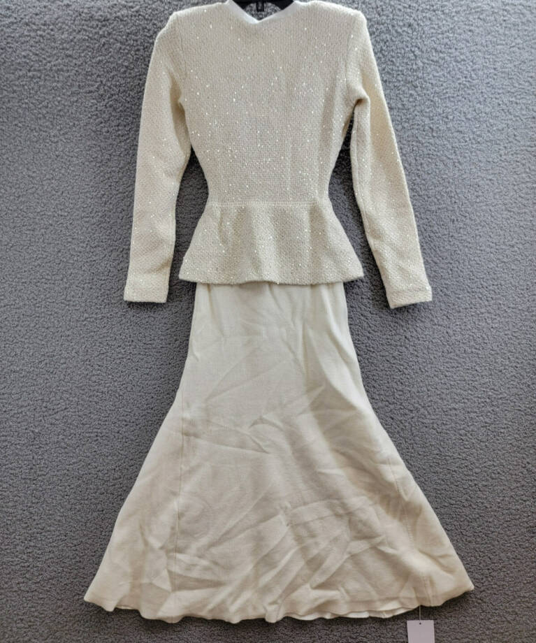 Self-Portrait Sequined Knit Tailored Midi Dress Women's XS Cream Wool Blend L/S