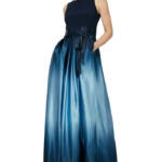SLNY Fashions Ombré Satin Bow Sash Gown Women's 16 Navy/Wedgewood Zip Closure