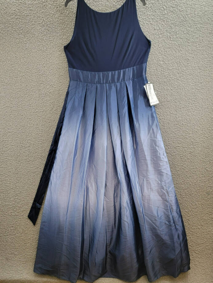 SLNY Fashions Ombré Satin Bow Sash Gown Women's 16 Navy/Wedgewood Zip Closure