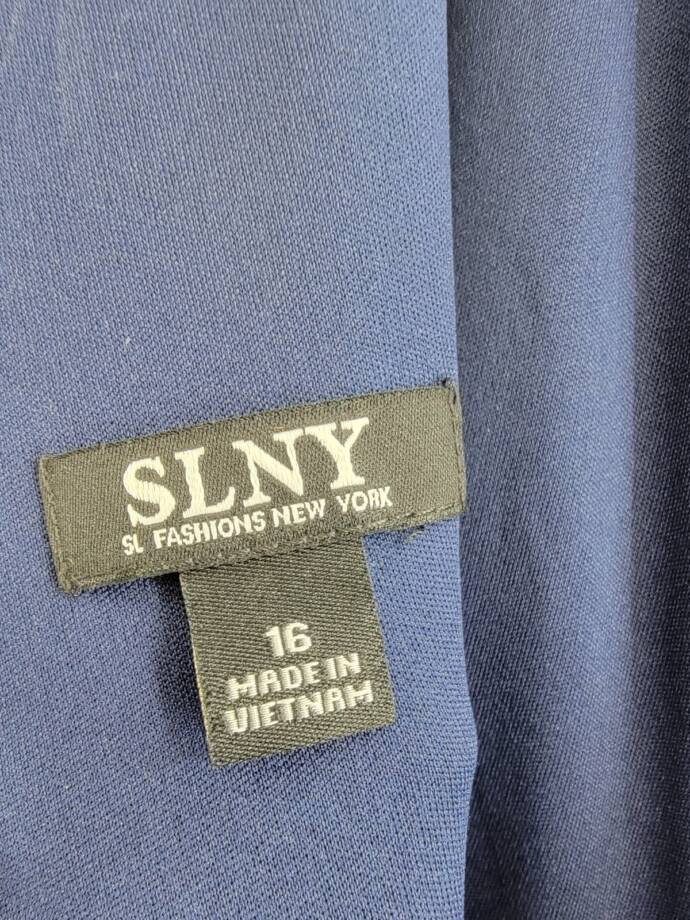 SLNY Fashions Ombré Satin Bow Sash Gown Women's 16 Navy/Wedgewood Zip Closure