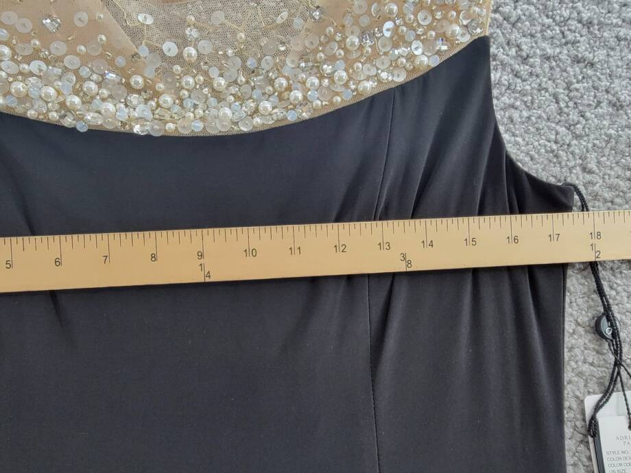 Adrianna Papell Illusion Embellished Mermaid Gown Women's 12 Black Slit Back Zip
