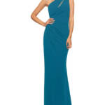 AQUA Cutout One Shoulder Gown Women's 0 Azure Solid Asymmetric Back Zip Closure