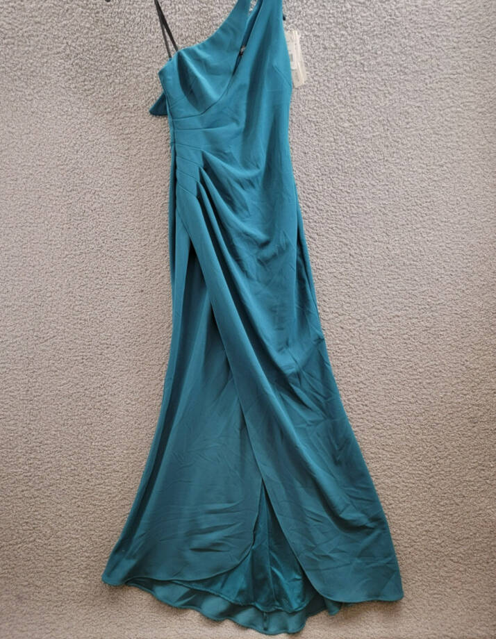AQUA Cutout One Shoulder Gown Women's 0 Azure Solid Asymmetric Back Zip Closure