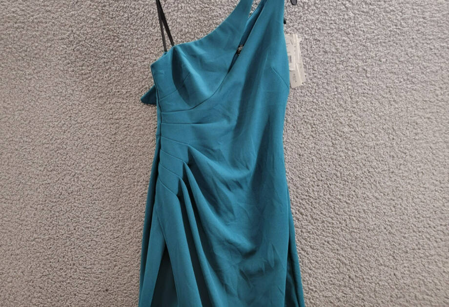 AQUA Cutout One Shoulder Gown Women's 0 Azure Solid Asymmetric Back Zip Closure