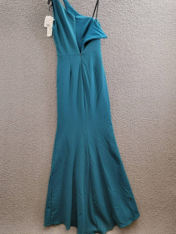 AQUA Cutout One Shoulder Gown Women's 0 Azure Solid Asymmetric Back Zip Closure