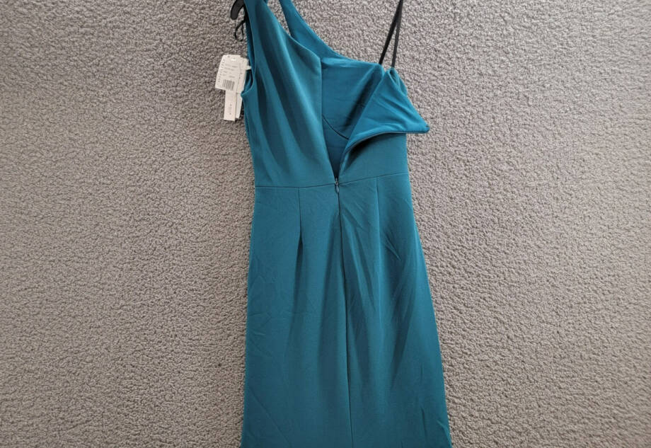 AQUA Cutout One Shoulder Gown Women's 0 Azure Solid Asymmetric Back Zip Closure