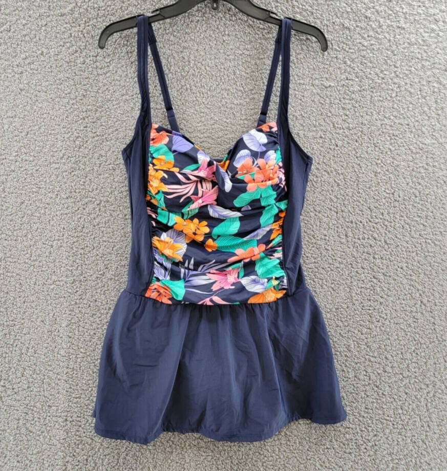 Swim Solutions Colorblocked Tummy-Control Swimdress Women's 16 Havana Nights