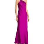 Liv Foster Clara Satin Dress Women's 0 Wine Berry Asymmetric Neck Side Zipped